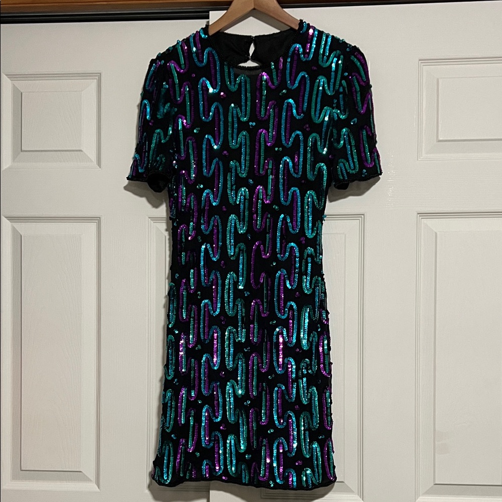 Sequin Patterned Dress - Black, Purple, Blue